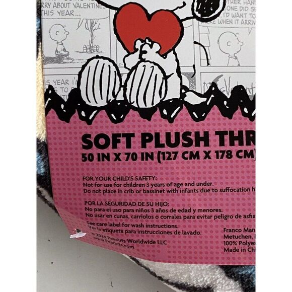 Peanuts Snoopy Charlie Brown Linus Pink Hearts Valentine’s Day Blanket 50 X 70” - Picture 6 of 16